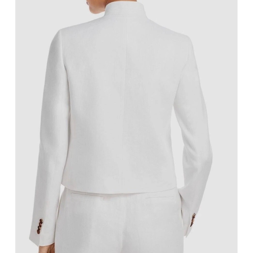 Lafayette 148 New York White 100% Linen Stand Collar Blazer Jacket Button Front - Picture 2 of 14